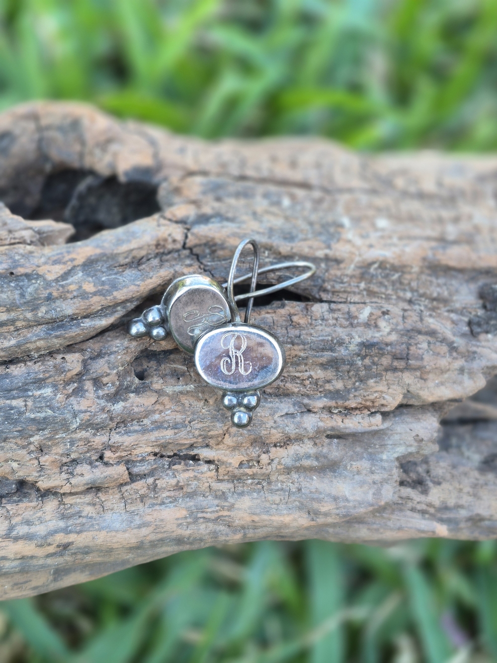 Sterling Silver Monogram R Dangle Earrings